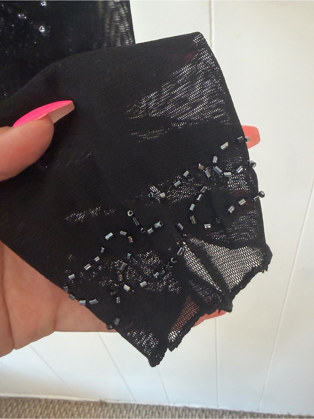 Vintage Size Large Black Beaded Silver Sequin Sheer Top Whimsigoth Gothic Y2K - Picture 7 of 11
